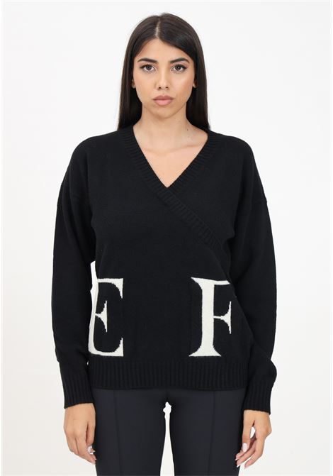 Maglione con scollo a V nero da donna caratterizzato da logo EF ELISABETTA FRANCHI | MK94M46E2685